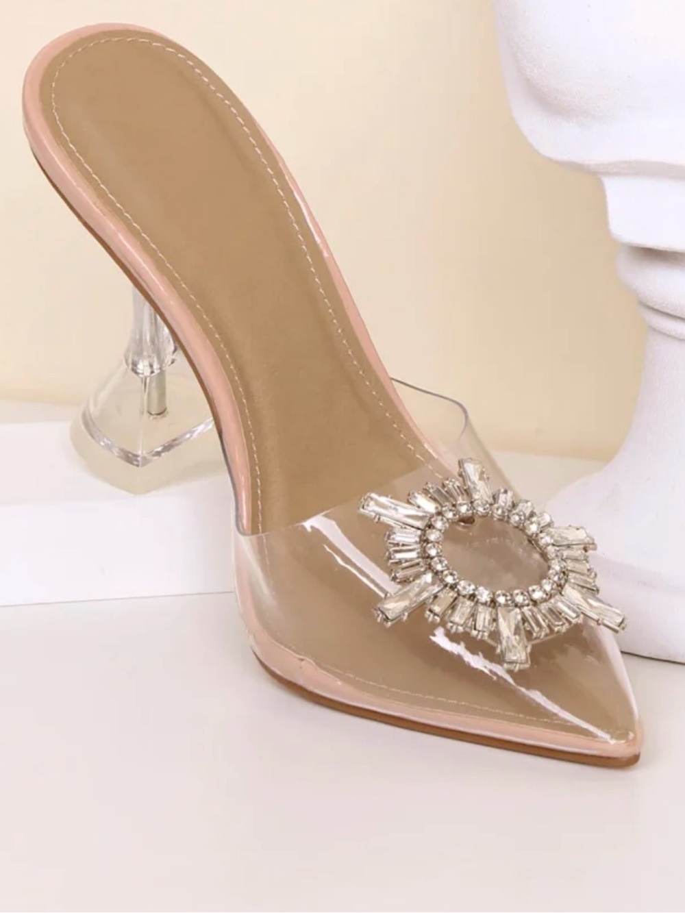 Lulu's Clear PVC & Crystal Sunburst Rhinestone Accent Heels